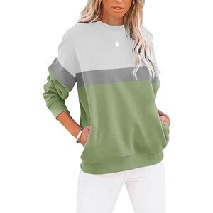 TICTICMIMI Women's Casual Long Sleeve Color Block/Solid Tops Crewneck w/ pockets